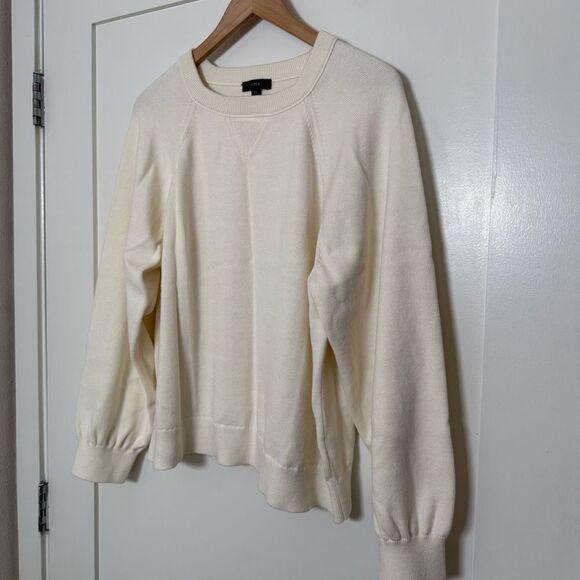 J Crew Sweater Womens Sz XL Ivory Knit Cotton Cashmere Pullover Preppy Comfort - Picture 2 of 12